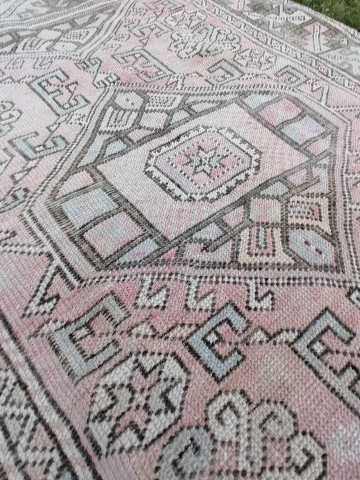 Vintage wool rug, mute vintage handmade wool rug, 4 x 5.4 turkish rug, oushak hand made rug,