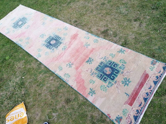 3 x 11.9 wool oushak runner rug turkish handmade runner, vintage runner rug