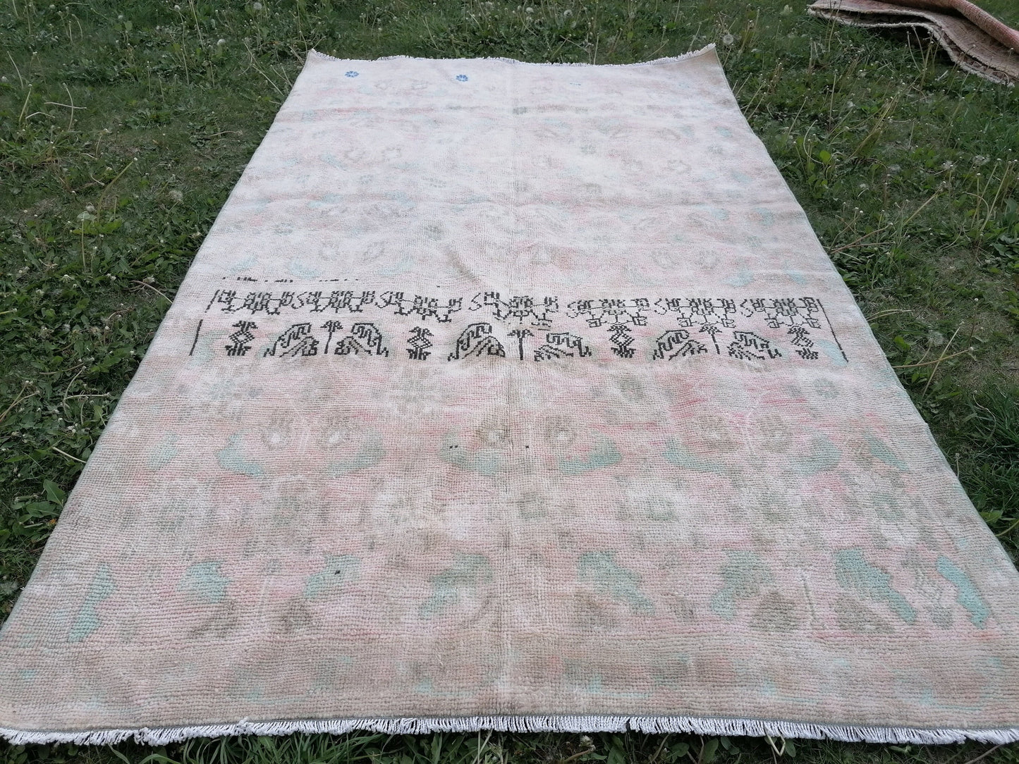 4.4 x 7.4 Turkish vintage rug, oushak vintage rug  anatolian rug,wool rug