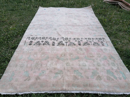 4.4 x 7.4 Turkish vintage rug, oushak vintage rug  anatolian rug,wool rug