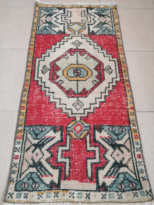 Vintage turkish rug, blue oushak vintage rug,vintage rug,kitchen rug, vintage anatolian rug 3'3x1'7 feet