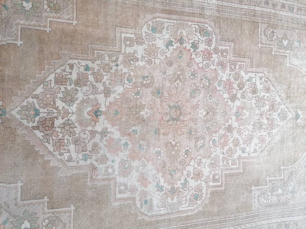 7 x 12.3 large oushak rug, pastel living room handmade rug, vintage turkish wool rug