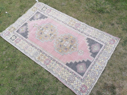 4 x 6.5 Turkish rug,vintage rug,vintage oushak rug  vintage hand made wool rug, kitchen rug