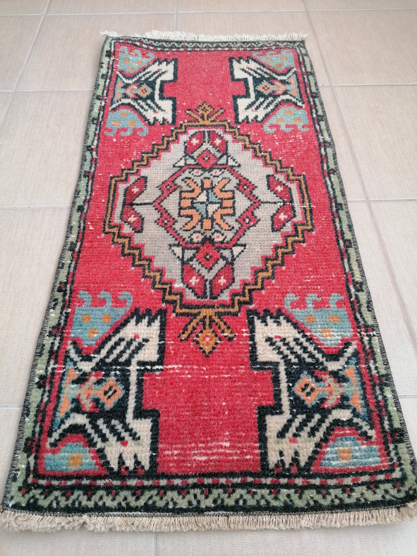 Turkish rug, vintage small rug, handmade rug,wool rug 3'2x1'6 feet