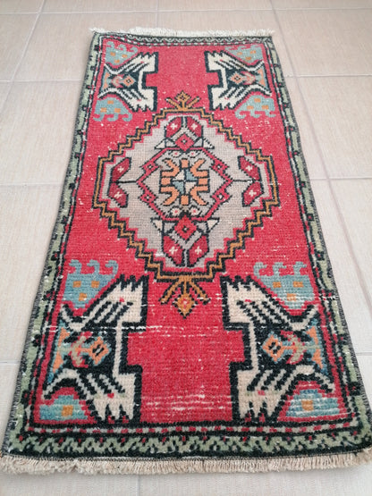 Turkish rug, vintage small rug, handmade rug,wool rug 3'2x1'6 feet