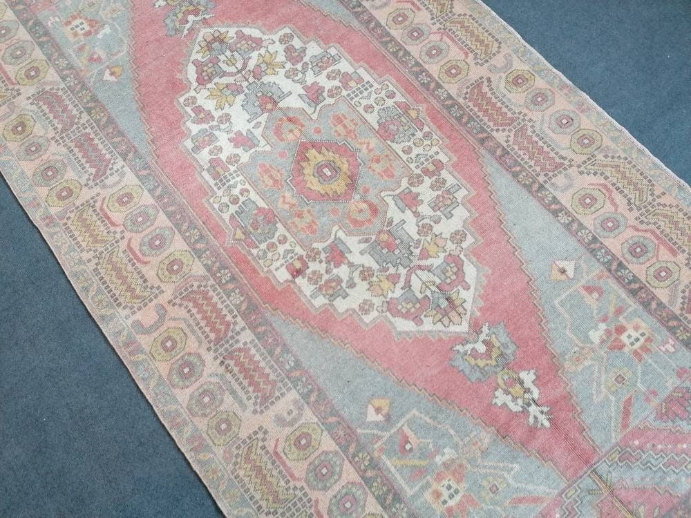 4.7 x 9 Pastel vintage wool rug oushak hand made rug, Hand-knotted rug