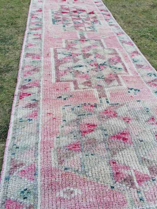 2.10 x 11 Vintage turkish runner oushak high pile runner vintage runner rug, handmade oushak rug