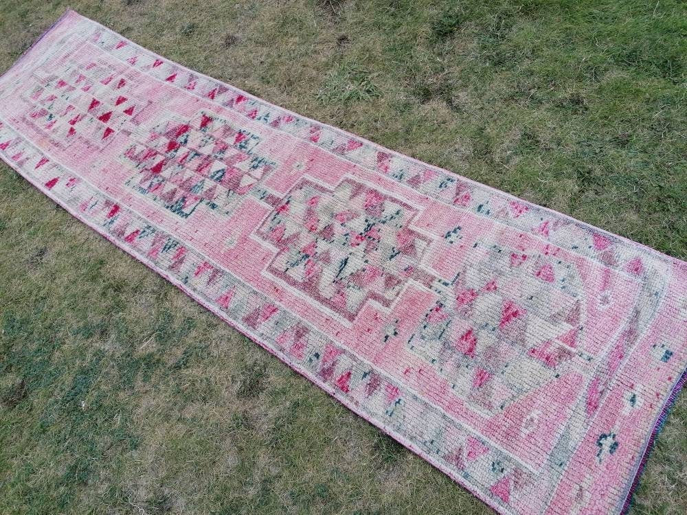 2.10 x 11 Vintage turkish runner oushak high pile runner vintage runner rug, handmade oushak rug
