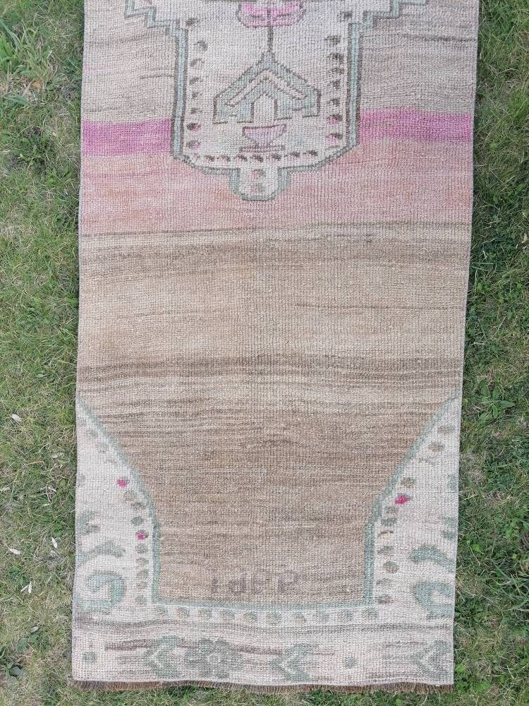 Oushak runner rug, vintage oushak runner 2.7 x 11 natural hand made wool runner,