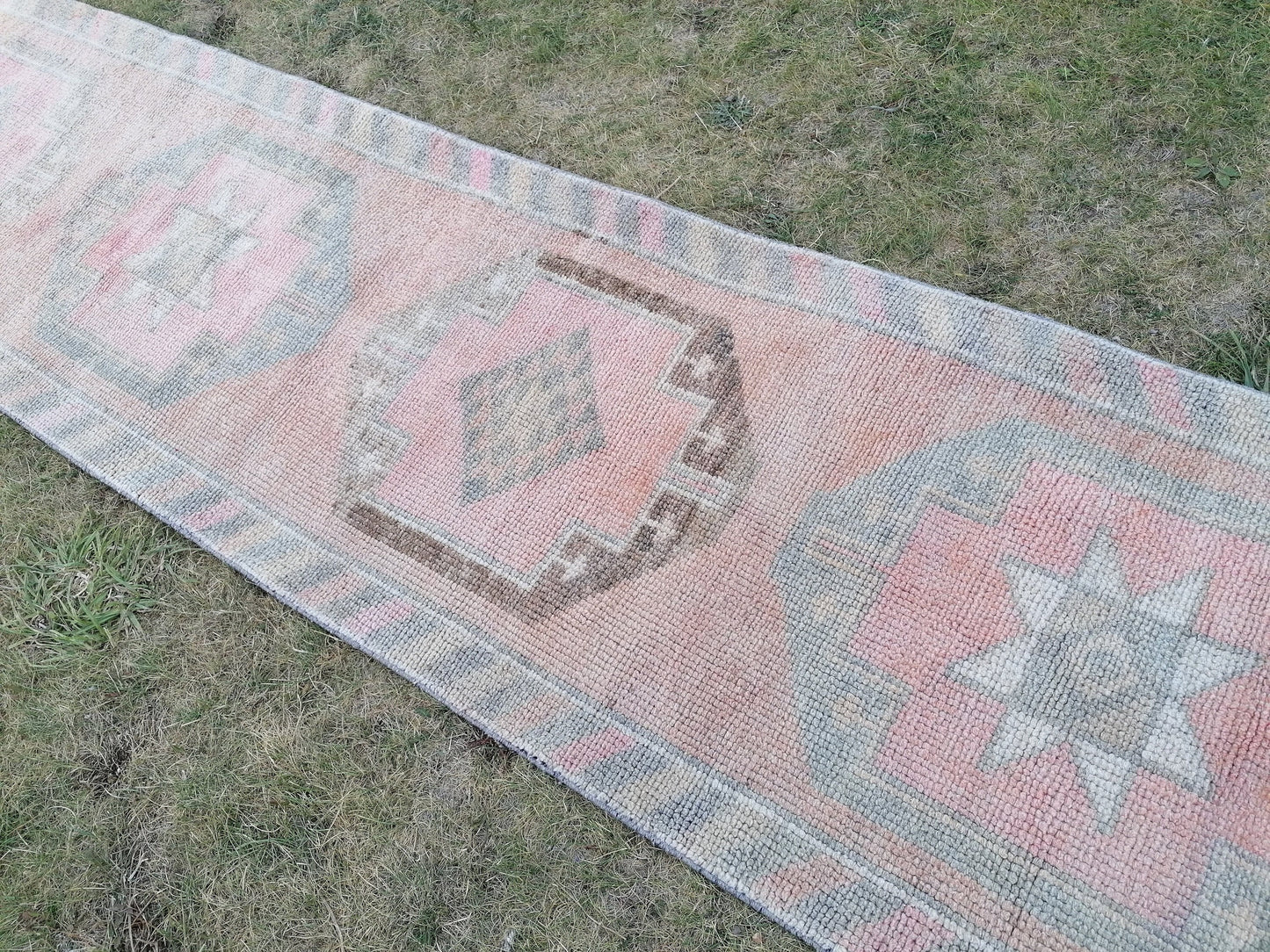 2.10 x 12.3 Turkish runner rug,vintage rug,vintage oushak rug  wool runner, hand made