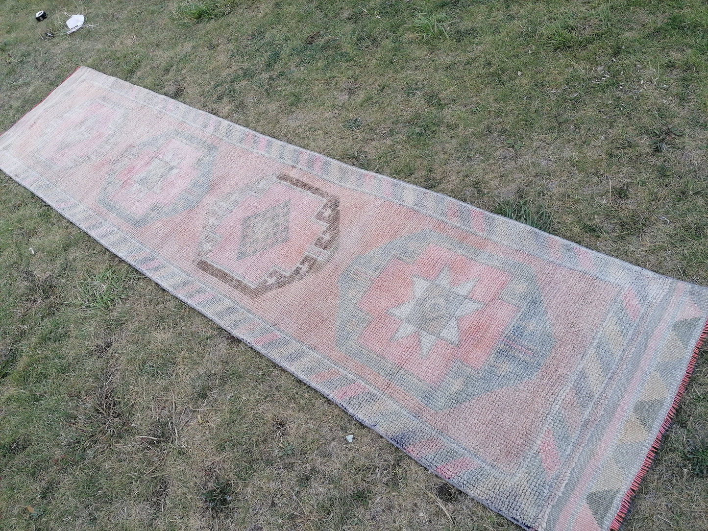 2.10 x 12.3 Turkish runner rug,vintage rug,vintage oushak rug  wool runner, hand made