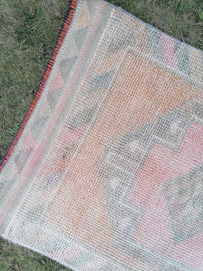 2.10 x 12.3 Turkish runner rug,vintage rug,vintage oushak rug  wool runner, hand made
