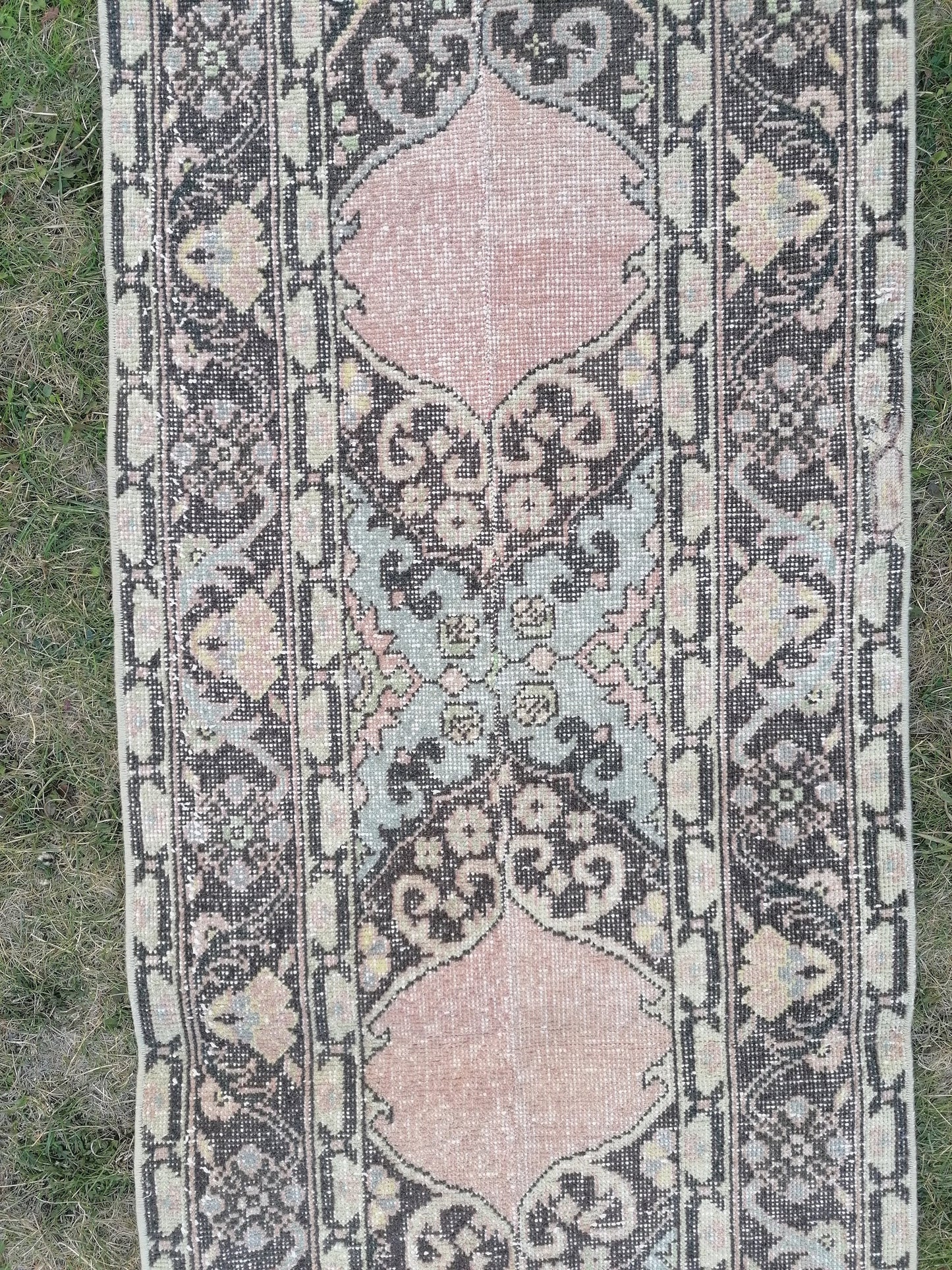 Turkish runner rug 2.3 x 13.3 vintage wool runner, pack work oushak runner rug, handmade rug