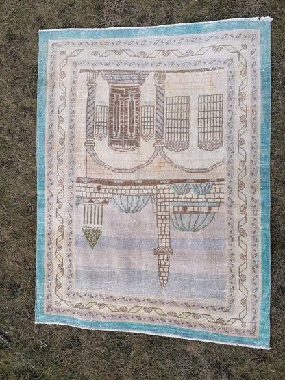 4 x 5.3 Turkish rug vintage rug, oushak rug, handmade rug,wool rug