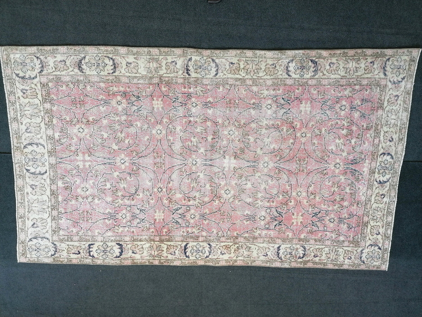 Vintage pink rug 4.6 x 8 blue vintage turkish rug, oushak rug