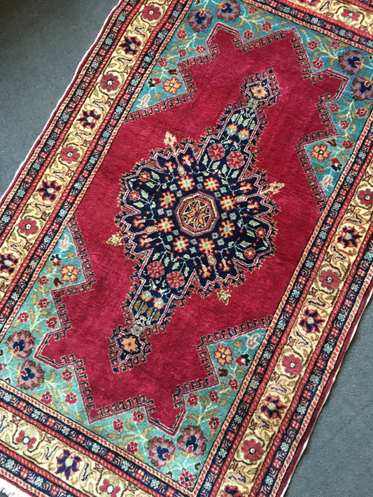 3x5 feet vintage wool on wool floor rug, handmade turkish living room area blue soft rug, oushak kitchen medium size rug, red laundry rug,