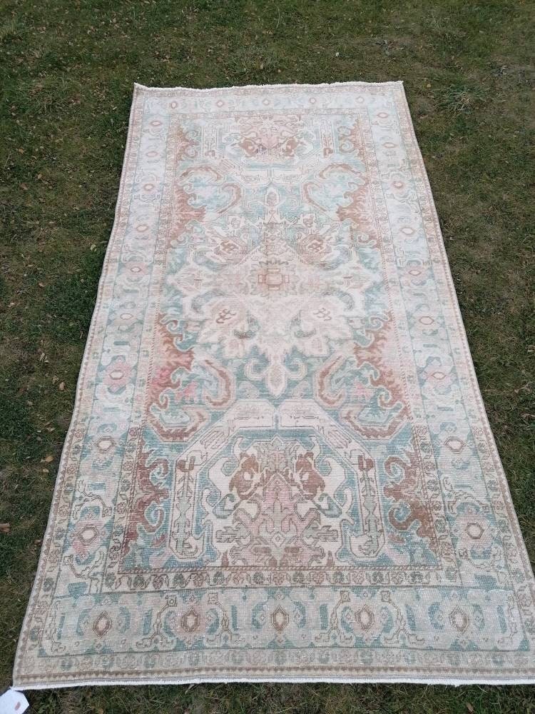 Turkish rug, vintage rug 4.2 x 8.3 oushak rug