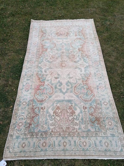 Turkish rug, vintage rug 4.2 x 8.3 oushak rug