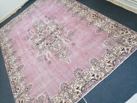 9.5 x 13 oushak turkish over size rug, vintage turkish rug, vintage pink color rug, vintage anatolian rug