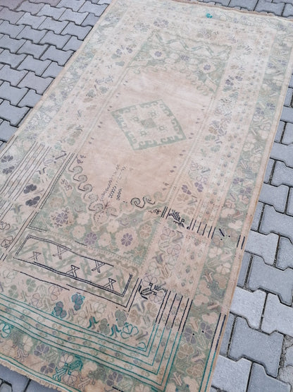 Oushak vintage rug 5 x 8.8 turkish living room rug, wool handmade rug