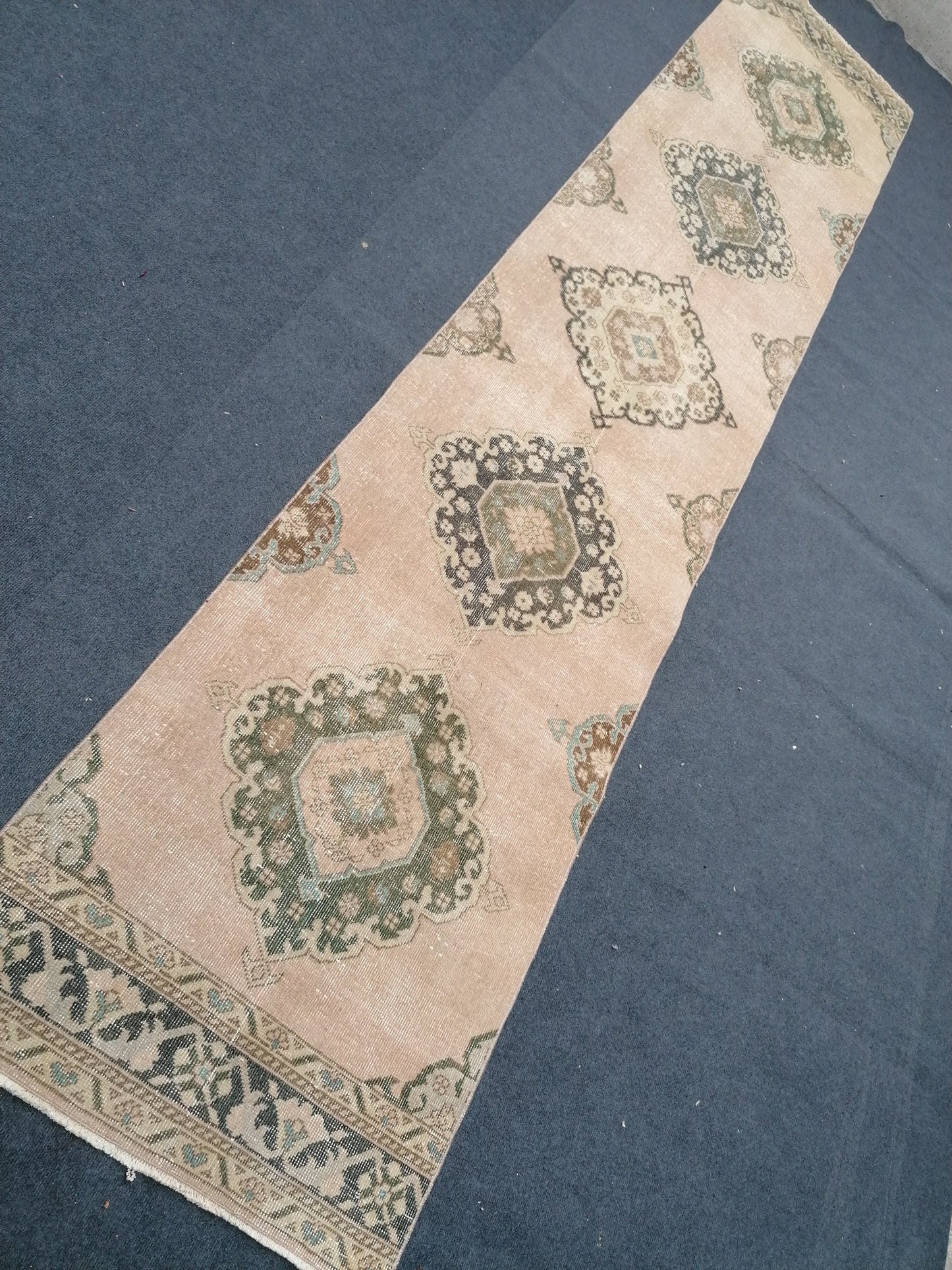 2.8 x 13 runner rug, vintage turkish runner rug, oushak vintage runner rug, vintage runner rug,