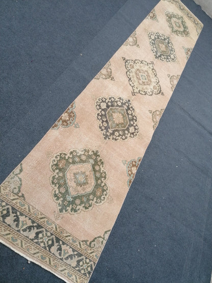 2.8 x 13 runner rug, vintage turkish runner rug, oushak vintage runner rug, vintage runner rug,