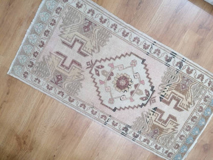 1.10 x 3.7 Vintage handmade rug oushak rug, anatolian rug,bohemian rug