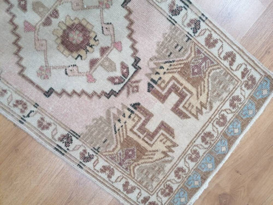 1.10 x 3.7 Vintage handmade rug oushak rug, anatolian rug,bohemian rug