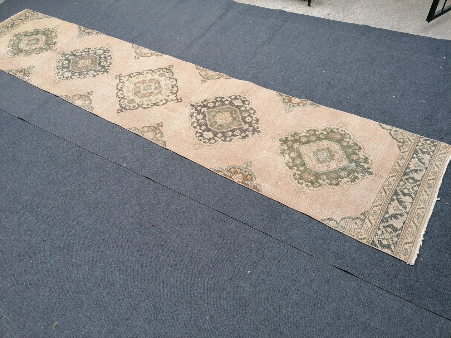 2.8 x 13 runner rug, vintage turkish runner rug, oushak vintage runner rug, vintage runner rug,
