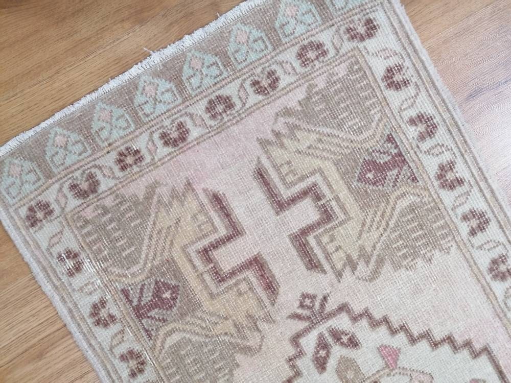 1.10 x 3.7 Vintage handmade rug oushak rug, anatolian rug,bohemian rug