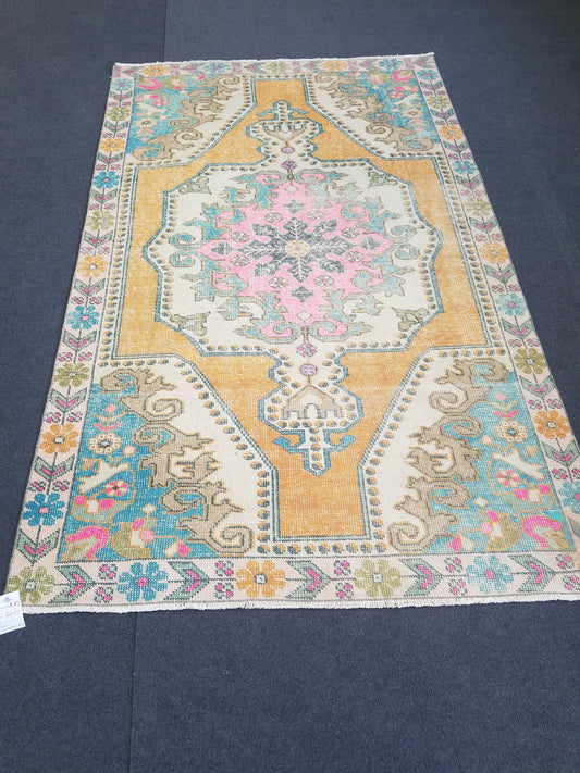 4.2 x 6.7 Vintage oushak rug,decorative turkish rug,kitchen rug,