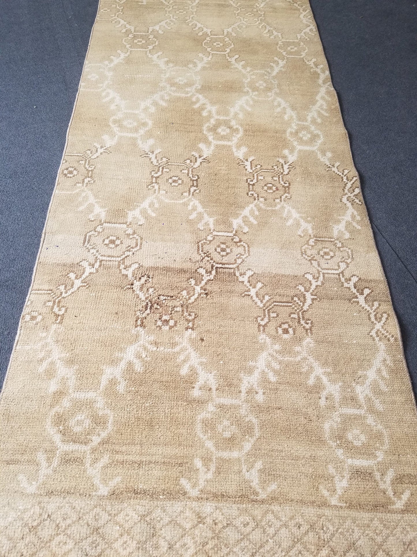Oushak runner rug, earth tone runner rug, 2.8 x 11.5