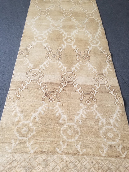 Oushak runner rug, earth tone runner rug, 2.8 x 11.5