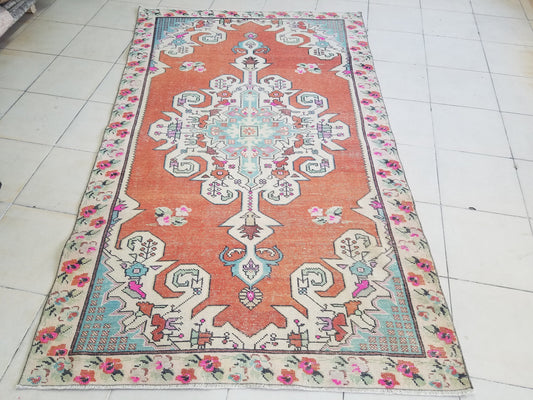 4.4 x 7.4 Oushak turkish rug, vintage rug, turkish area rugs, Hand-knotted rug