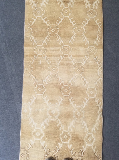Oushak runner rug, earth tone runner rug, 2.8 x 11.5