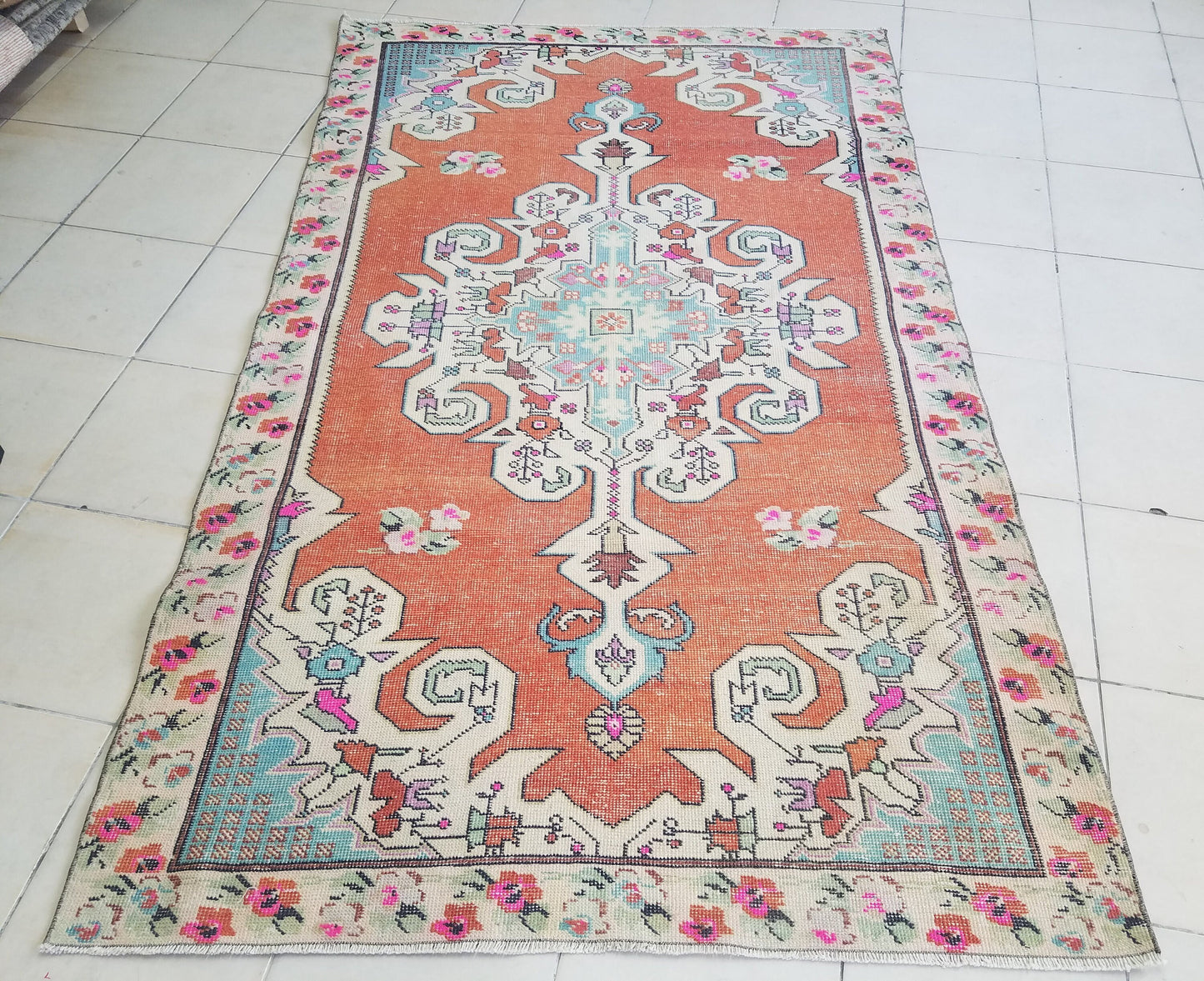 4.4 x 7.4 Oushak turkish rug, vintage rug, turkish area rugs, Hand-knotted rug