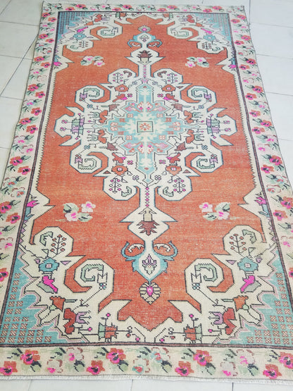 4.4 x 7.4 Oushak turkish rug, vintage rug, turkish area rugs, Hand-knotted rug