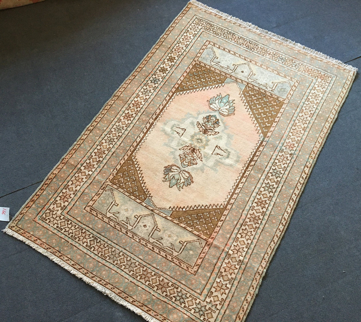 3.5 x 5 feet handmade natural wool brown pink rug, Turkish rug