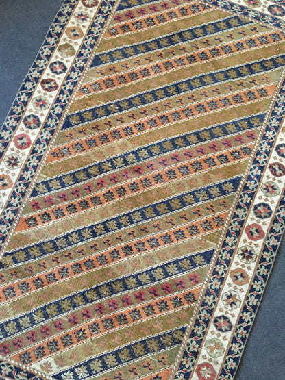 3.5 x 6 feet handmade brown large kitchen rug, living room vintage rug