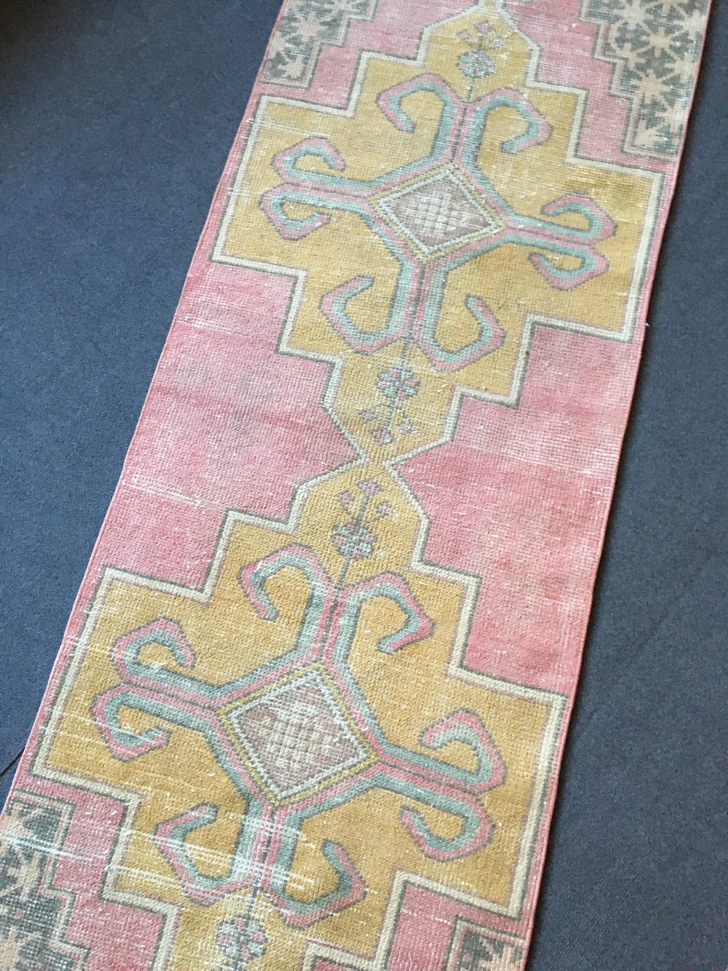 2.5 x 9 wool muted color pink runner rug, turkish handmade long runner rug,