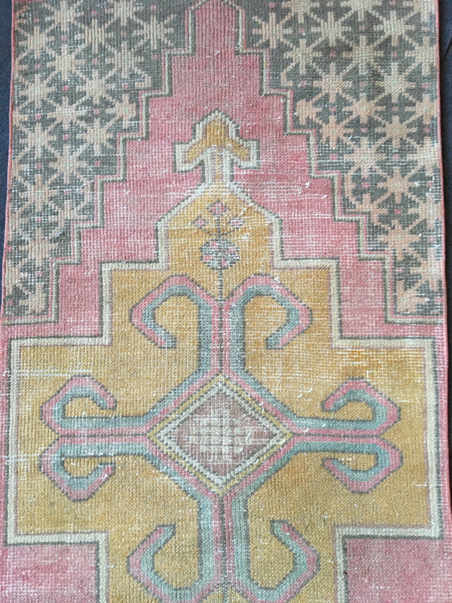 2.5 x 9 wool muted color pink runner rug, turkish handmade long runner rug,
