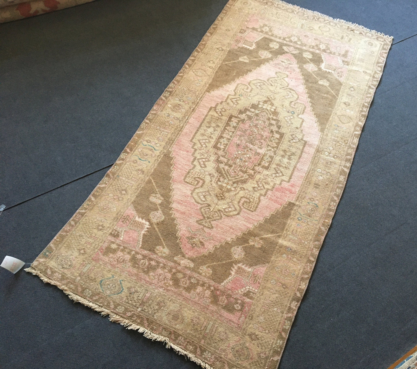 3.4 x 7  handmade vintage bedroom rug, living room natural brown rug,
