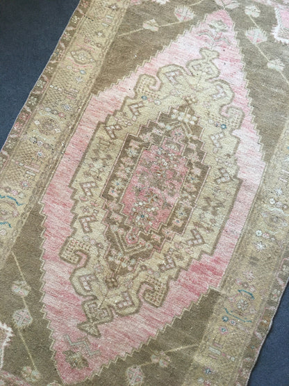3.4 x 7  handmade vintage bedroom rug, living room natural brown rug,