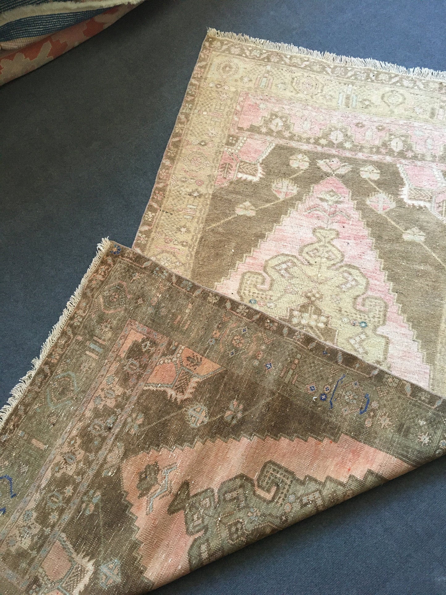 3.4 x 7  handmade vintage bedroom rug, living room natural brown rug,