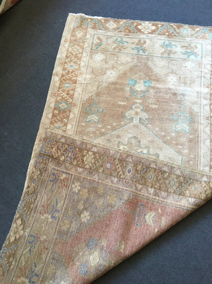 3.4 x 6 handmade brown natural wool turkish rug,bedroom floor rug, vintage