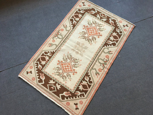 3x4 feet large handmade turkish carpet, wool on wool vintage muted color bedroom rug, natural color oushak bedroom rug, floral hallway rugs