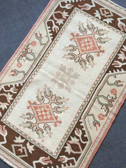 3x4 feet large handmade turkish carpet, wool on wool vintage muted color bedroom rug, natural color oushak bedroom rug, floral hallway rugs