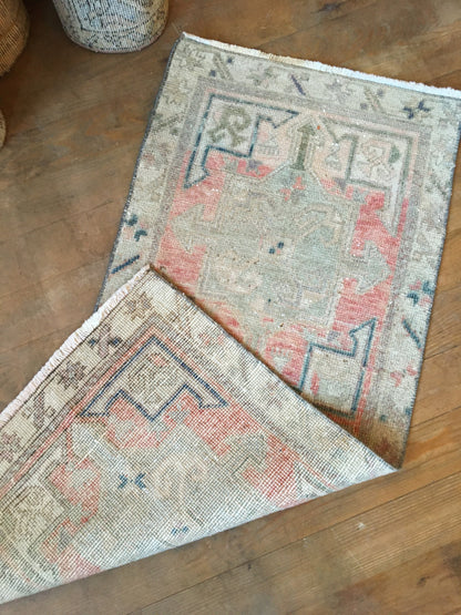1.7 x 3.6 turkish small rug, vintage bathroom rug, oushak bedroom rug,