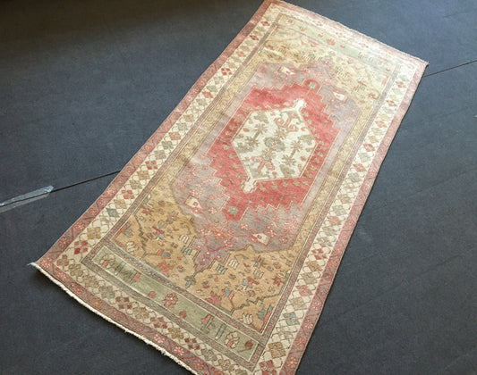 3x7 feet muted color handmade turkish rug, wool vintage oriental bohemian middle rug,kitchen area brown anatolian rug, living room floor rug