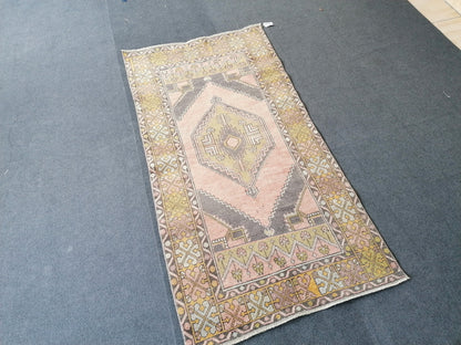 3 x 5.10 Turkish pastel rug, faded vintage rug, oushak rug unique handmade rug